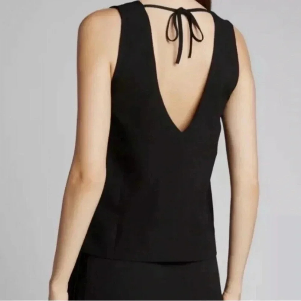 NWT Ganni Women's Tie Back V-Neck Tank Top Heavy Crepe Black Top (34) - Picture 2 of 6
